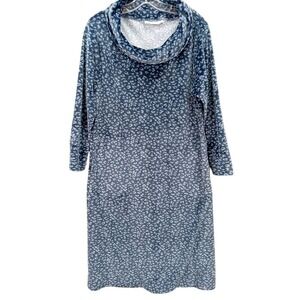 Vermont Country Store Womens Robe Lounge Dress Blue Microfleece Animal Prnt Sz L